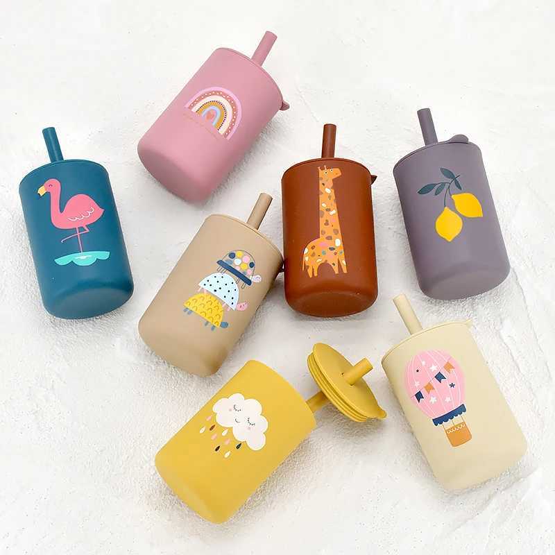 Colorful Baby Silicone Water Cup Feeding Rainbow Print Cup Food Grade Silicone Baby With Silicone Sippy Leakproof Cup BPA Free X250806