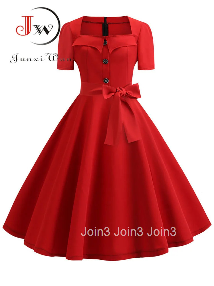 Womens Polka Dot Summer Midi Dress Square Collar Short Sleeve Elegant Vintage Casual Party Holiday Wear