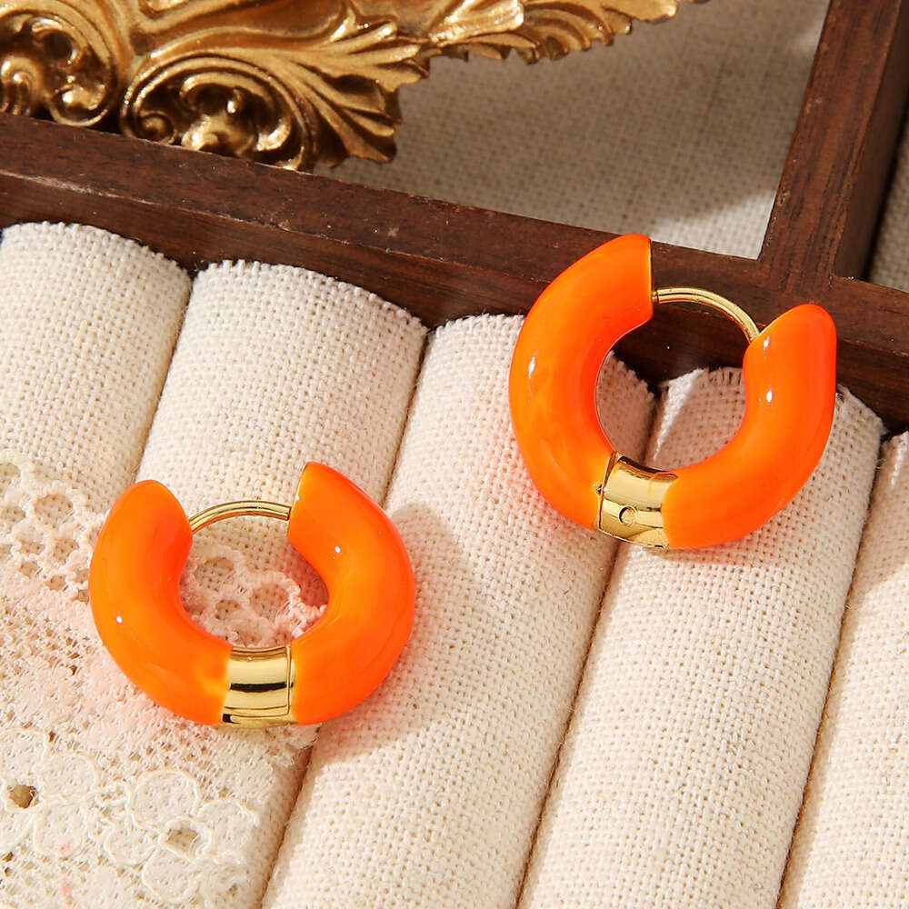 Hot Selling Multi-color Oil Drop Circle Stainless Steel Non-fading Earrings Hoop