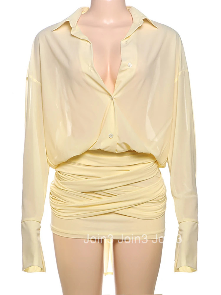 Sexy Turn-down Collar Bandage Women Dress Yellow Single Breasted Shirt Dress Female Spring Slim Elegant Party Dresses