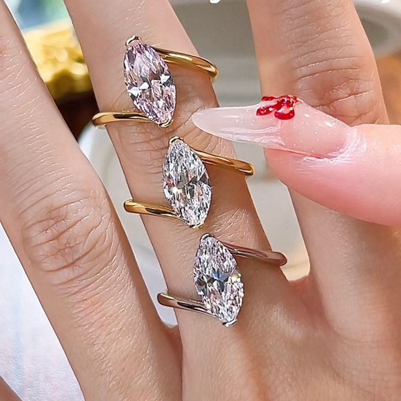 Hui Zhi Wing Jewelry S Silver New 6*12mm Marquise High Carbon mond Wind Ring Ins Personality