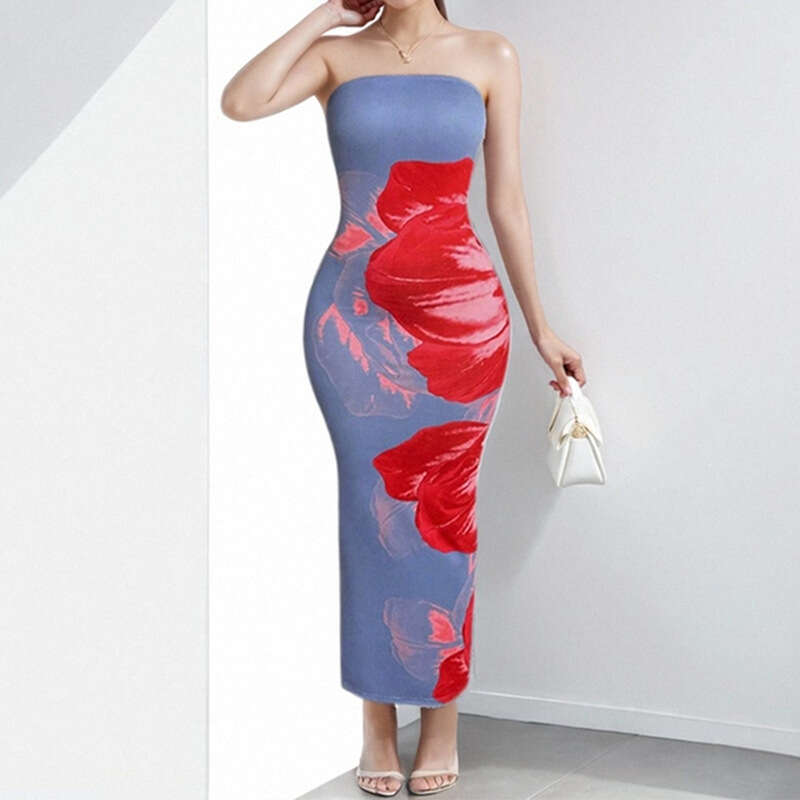 Spring New Women's Fashion Style Bodycon Waist-Cinching Solid Color Dress B5