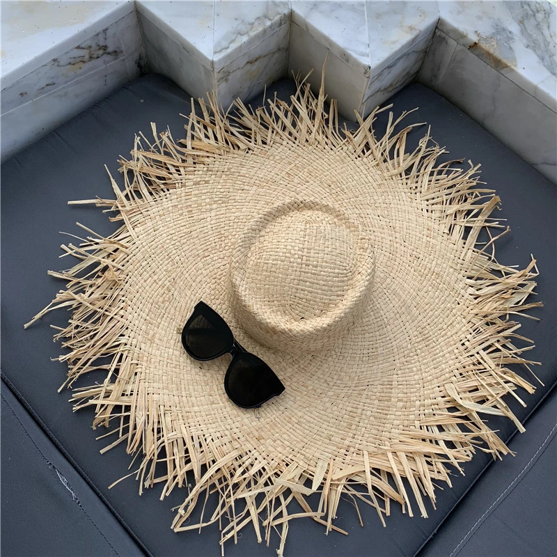 Natural Raffia Straw Hat Summer Hat Women Large Wide Brim Sun Protection Sun Hats Lady Gilrs Holiday Panama Beach Hat 250805