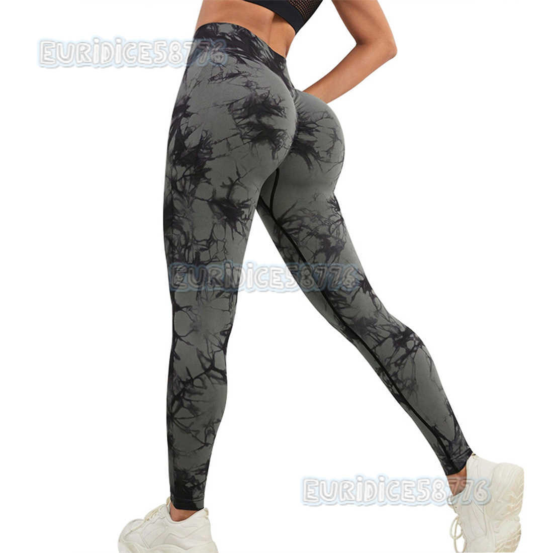 Tie-dye Seamless Yoga Pants Running Fitness Sports Pants High Elastic Peach Hip Lift High Waist Printed Nine-point Pants for Women H250806