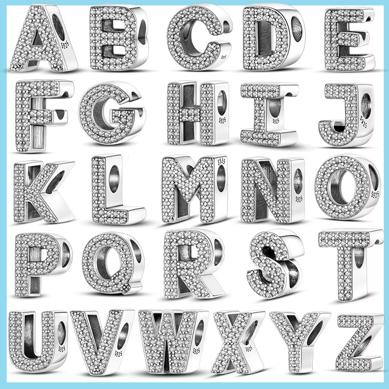 Fit Original Bangle Bracelet DIY A-Z Alphabet Charms Bead 925 Sterling Silver CZ Zircon LOVE Letter Dangle Pendant Jewelry Gift