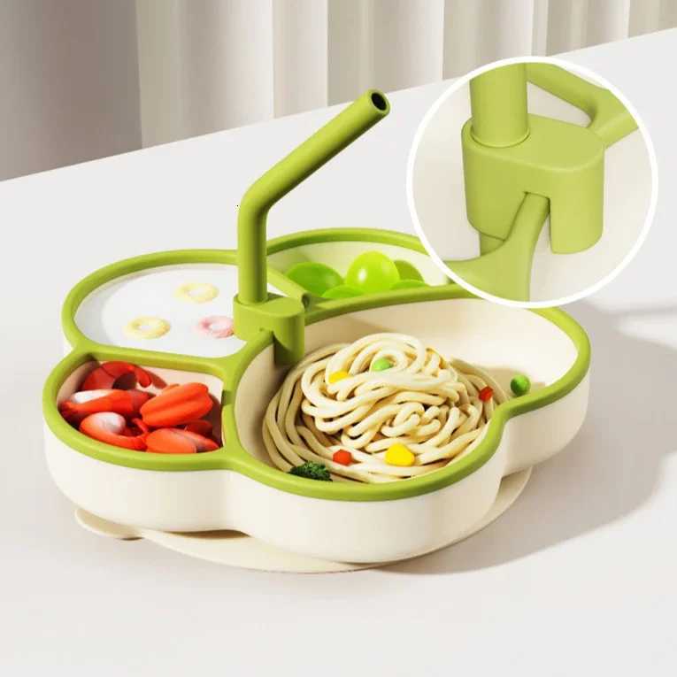 Baby Silicone Dining Plate with Straw Cute Cat Claw Child Dishes Baby Feeding Toddler Training Tableware Kids Plate Dishes Bowl X250806