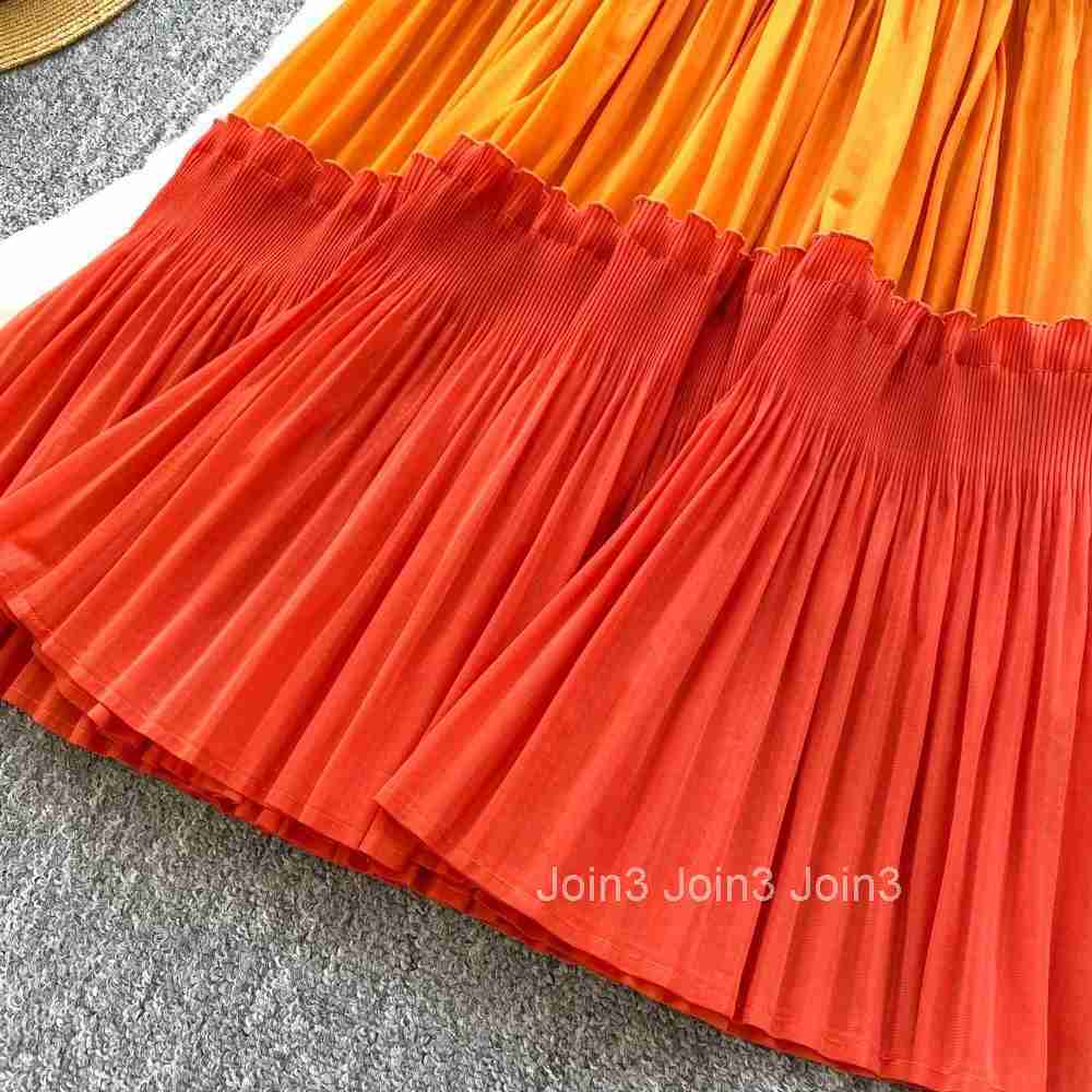 French Retro Elegant O Neck Flare Sleeve Chic Gradient Fairy A-line Dress Holiday Womens Fashion Summer Vest Sweet Clothing