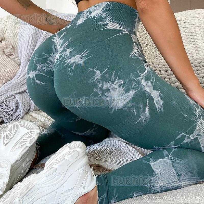 Peach Butt Lifting Tights Tie Bleach Seamless Tie Dye Sports Tights Abdominal Shrink High Waist Yoga Fitness Pants H250806