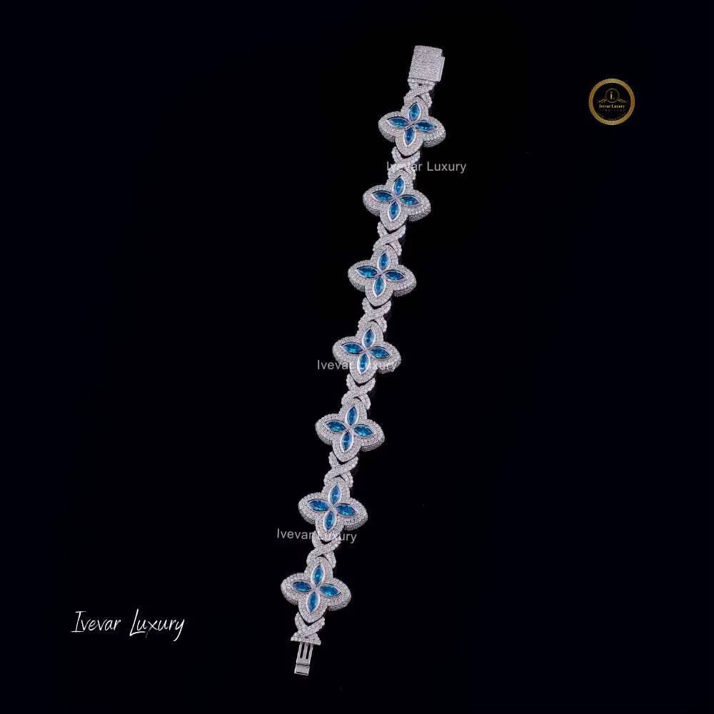 Hot Selling Fashion Hip Hop Jewelry 925 Sterling Silver Colored Moissanite Diamond Four Leaf Clover Infinity Link Bracelet