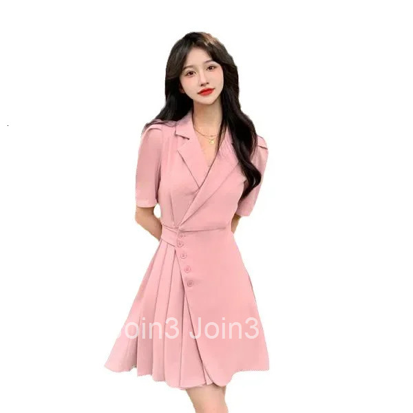Elegant Asymmetrical Suit Dress Womens Summer Hot Sale Of The Season Waist-Cinching Slimming Pleated Bubble-Sleeve Short Dress
