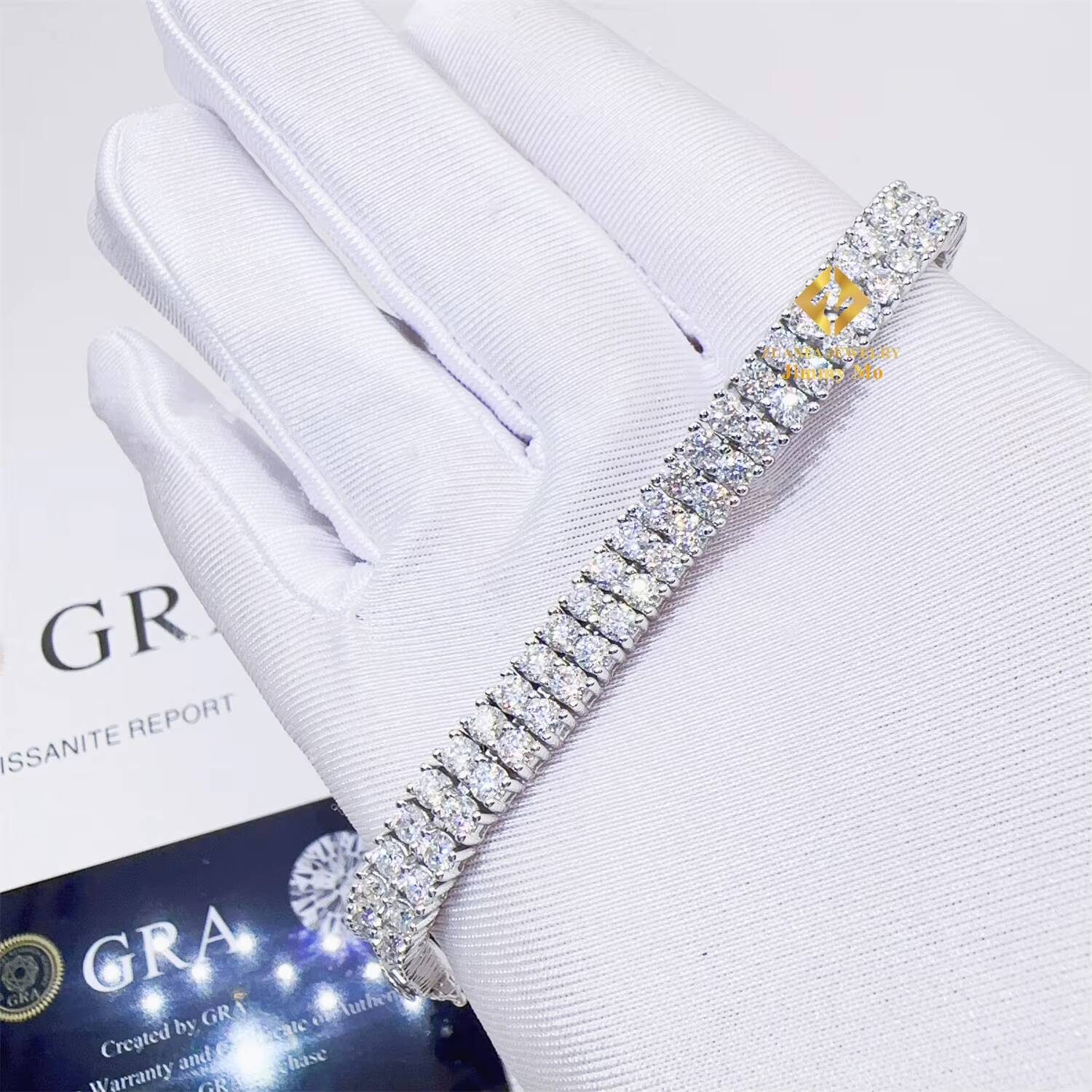 Factory Price Iced Out Chains Silver S925 3mm Two Rows VVS1 Moissanite Tennis Chain Bracelet Women and Men