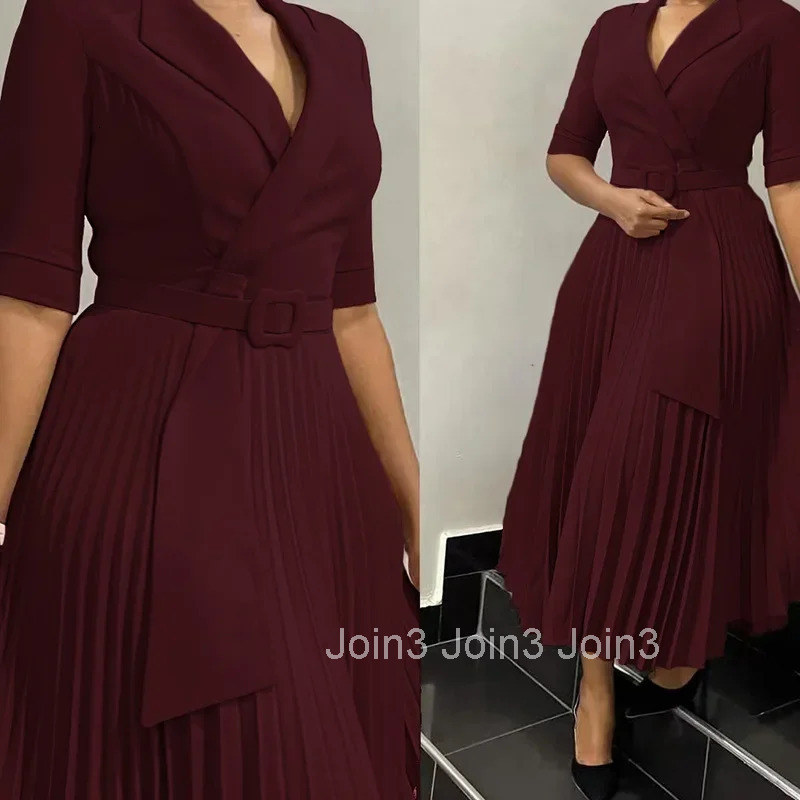 Pleated Dress Women Sexy Dresses White Round Neck Slim Sheath Work High Waist Hip Wrap Elegant Bodycon Mid Length Vestidos