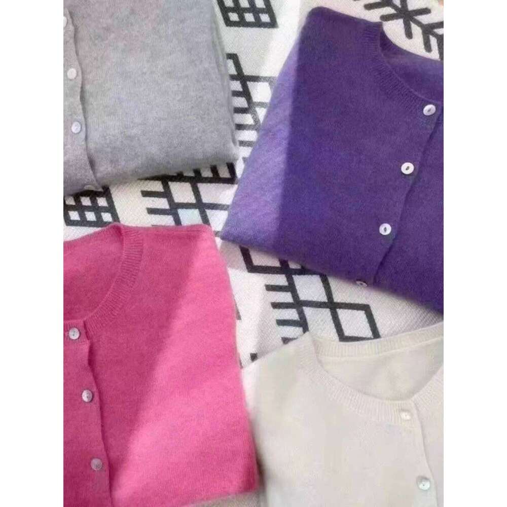 100%Cashmere Knit Cardigan Women's Round Neck Autumn And Winter Wool Sweater Small Loose Short Slimming Coat 250806
