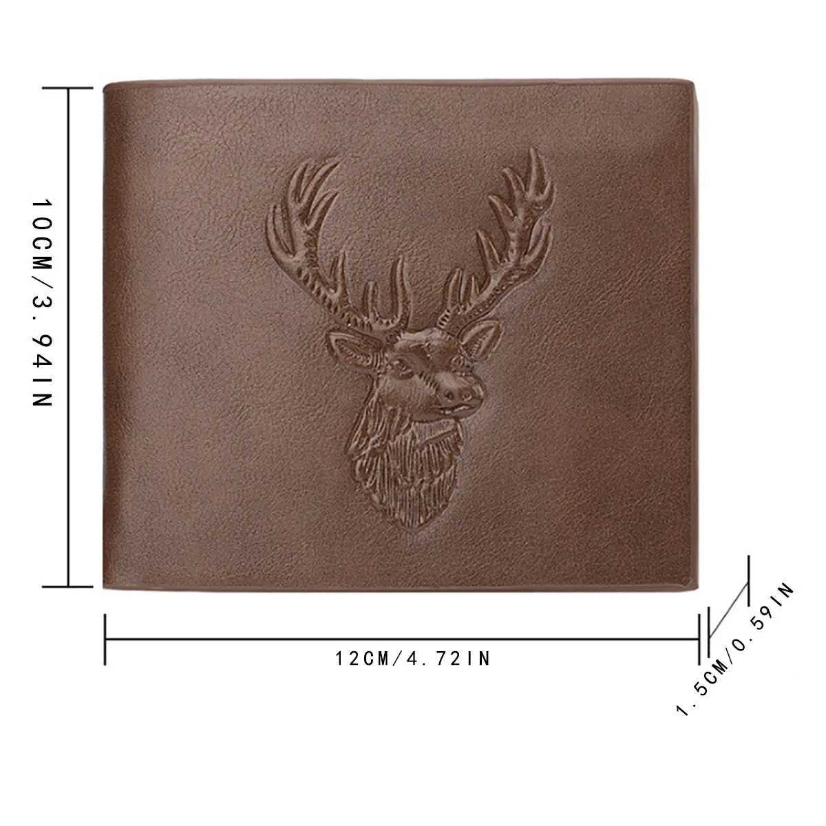 1pc Fashion Deer Head Relief Men PU Leather Wallet Short Slim Male Wallet Money Holder Money Bag Christmas Gift XJ250806