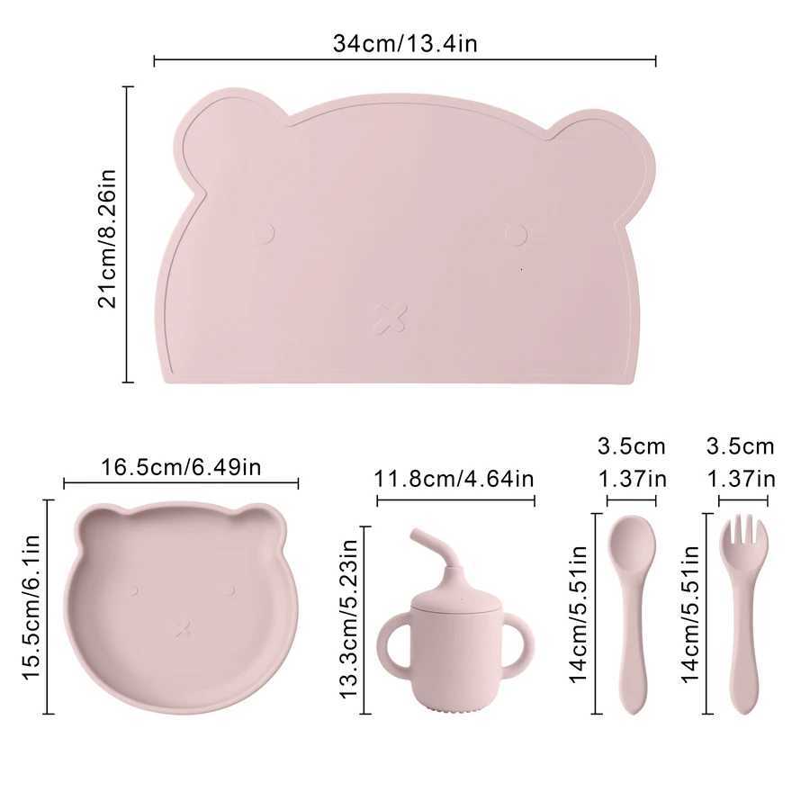 5Pcs Baby Silicone Non-Slip Feeding Suction Dishes Plate Spoon Waterproof Bib Sippy Cup Baby Placemat Childrens Tableware X250806