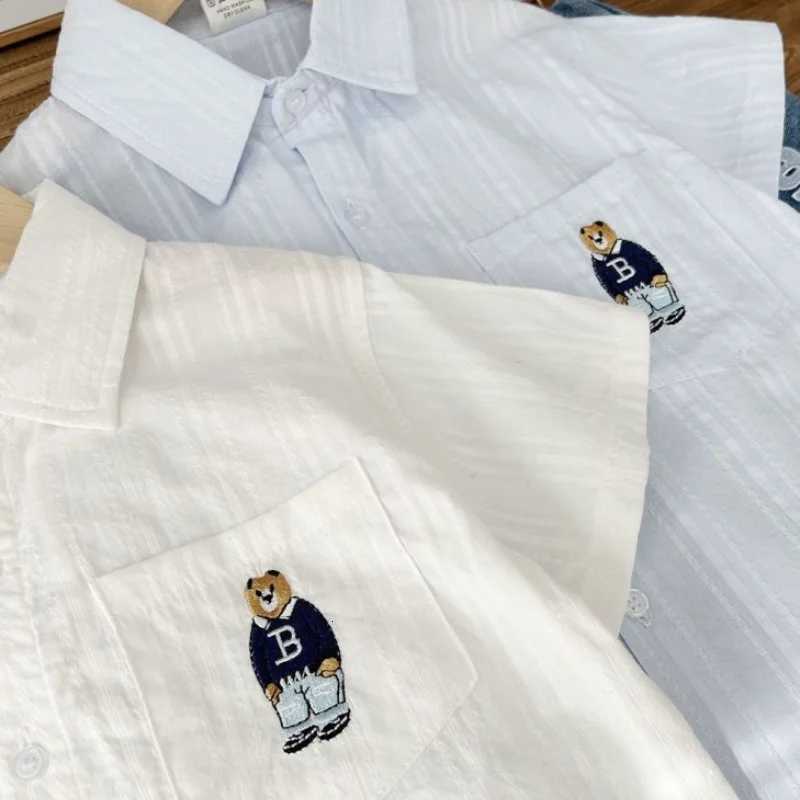 2024 Korean Boys New Summer Short Sleeve Stylish Loose Casual Polo-Neck Button Screw Thread Cartoon Embroidery Shirt Tops X250806