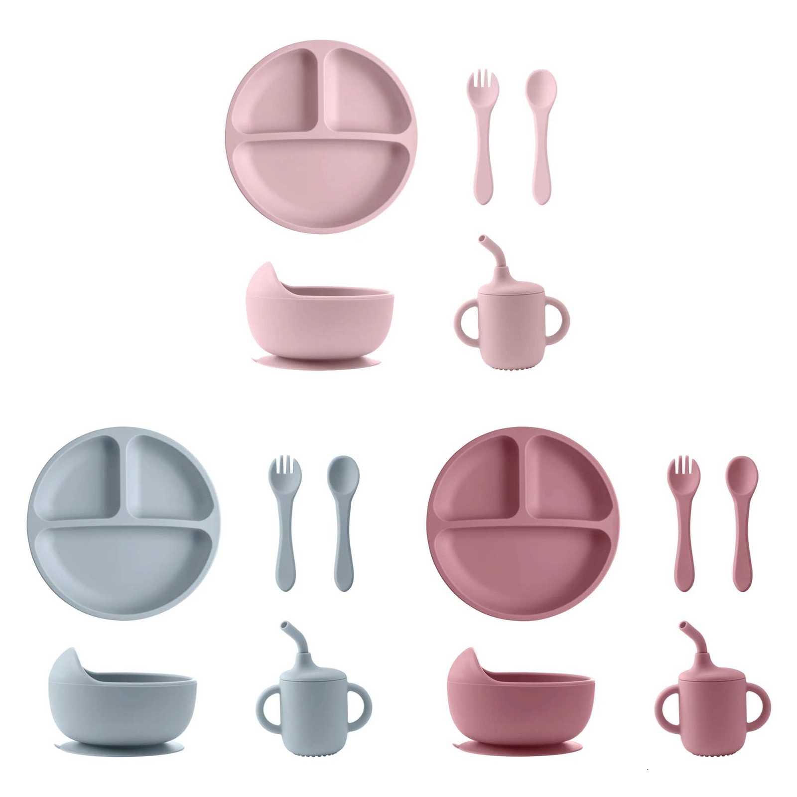 New BPA Free Silicone Baby Feeding Set Sucker Bowl Dining Dishes Plate Straw Cup Spoon Forks For Kids Childrens Tableware X250806