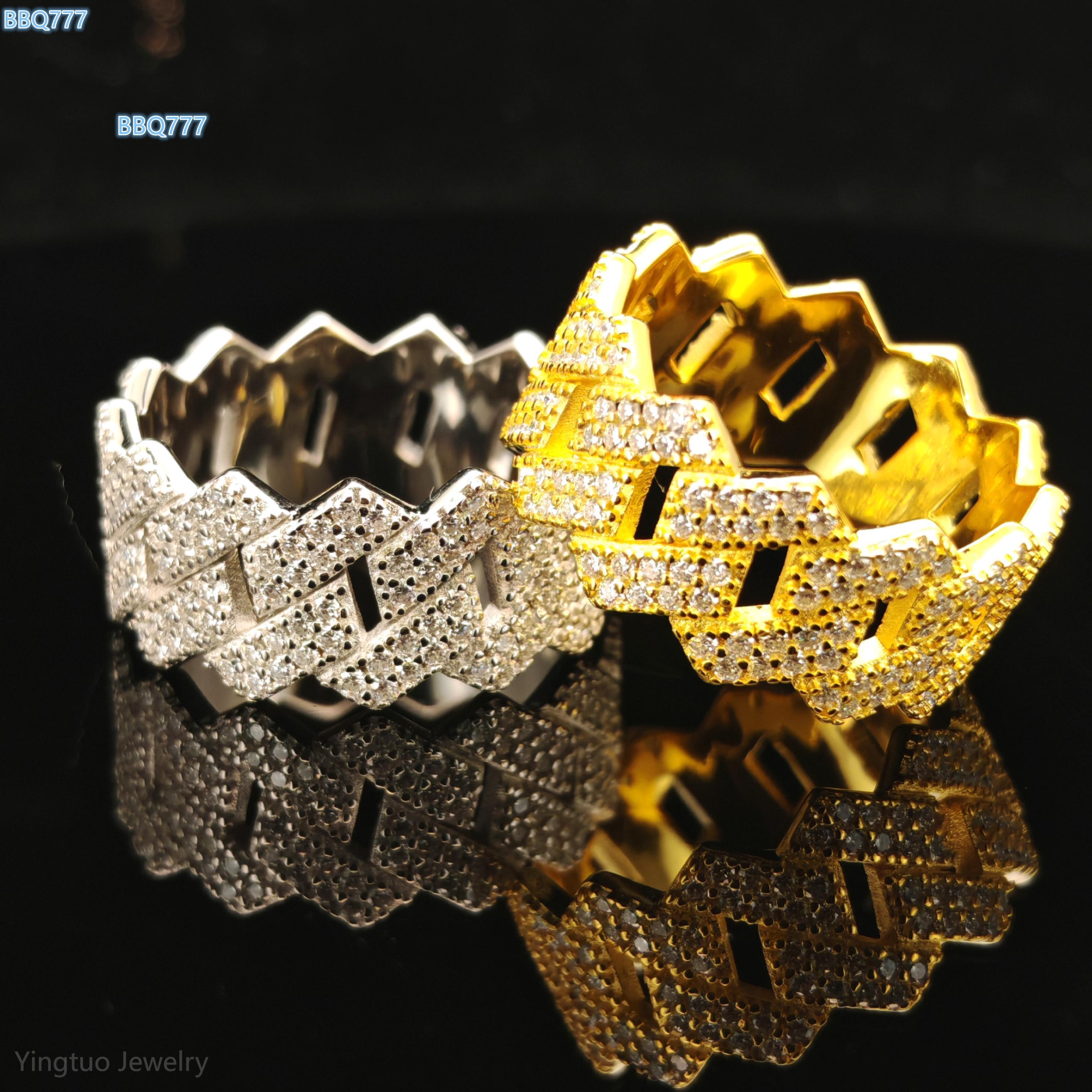 Ready to Ship Hip Hop Jewelry Fully Iced Out 925 Silver Gold Cuban Rings Eternity Mens Moissanite Ring with GRA Certification