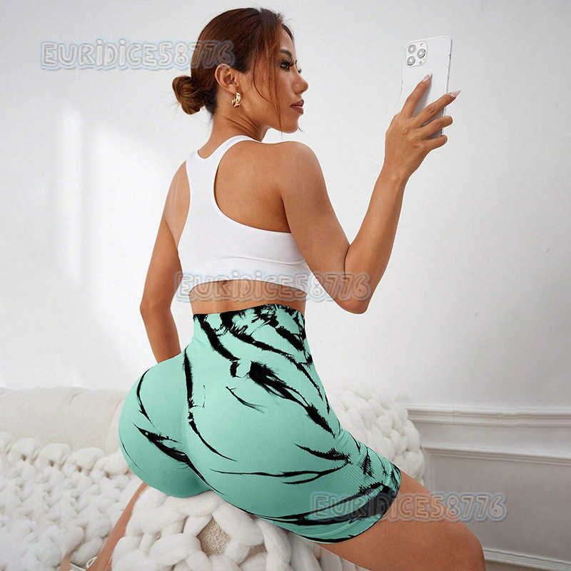 New Seamless Tie-dye Tight Yoga Pants High Waist Slimming Hip-lifting Outdoor Sports Pants Running Training Fitness Shorts H250806