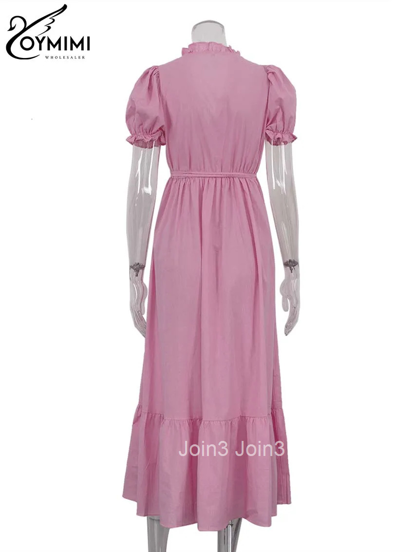 Elegant White Cotton Womens Dresses Fashion Short Sleeve V-Neck Lace-Up Dresses Summer Loose Ankle-Length Dress Female