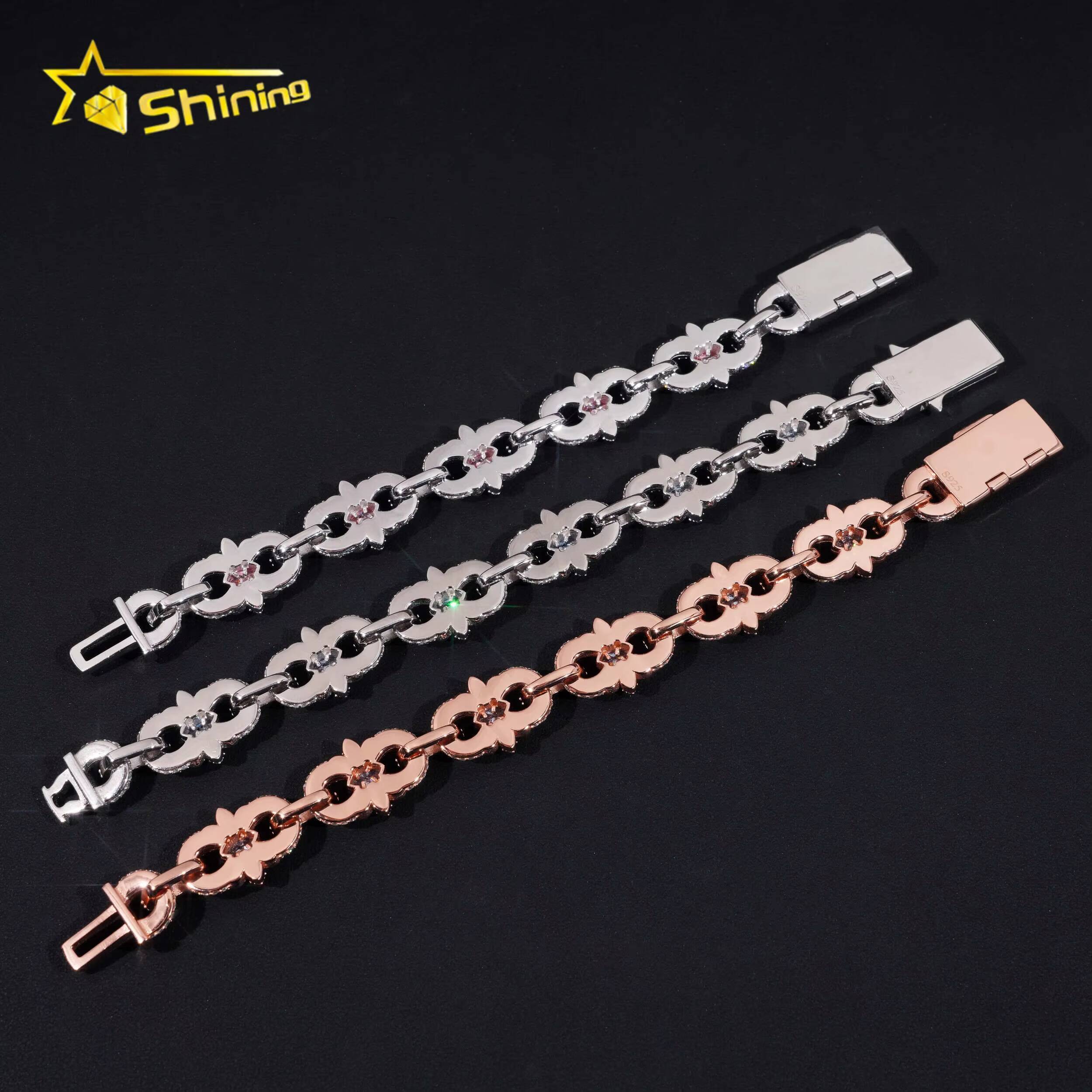 New Arrivals Iced Out Royal Blue Pink Marquise Hip Hop Infinity 16.5mm 925 Sliver VVS Moissanite Bracelet