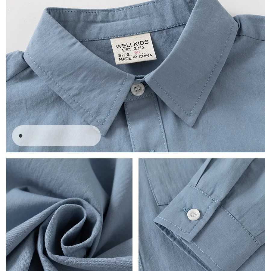 2025 Spring Autumn New 2 3 4 5 6 7 8 Years Handsome Solid Color Cotton Turn Down Collar Long Sleeve Pocket Baby Kids Boys Shirt X250806