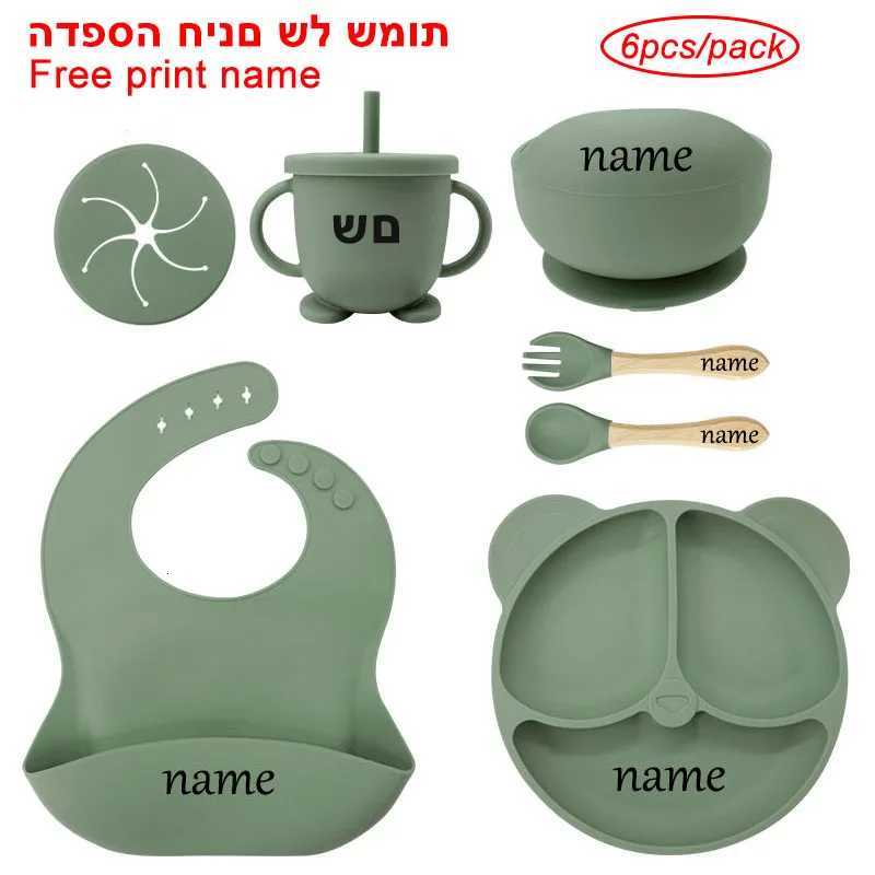 Baby Feeding Plate Sets Suction Bowl Silicone Plate For Kids shpcs Children Tableware Personalized Name Dinner Dishes Cups Spoon X250806