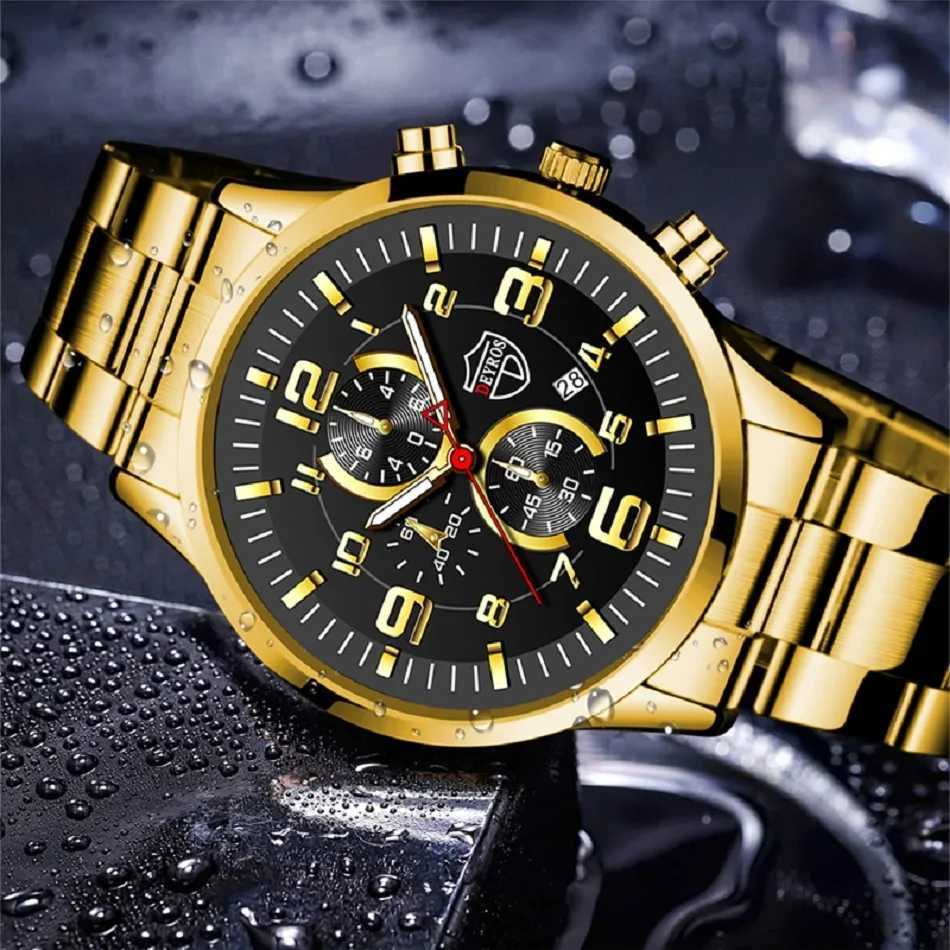 Mens es Luxury Stainless Steel Quartz Men Leather Calendar Sports Wrist Luminous Clock mens watch W250806