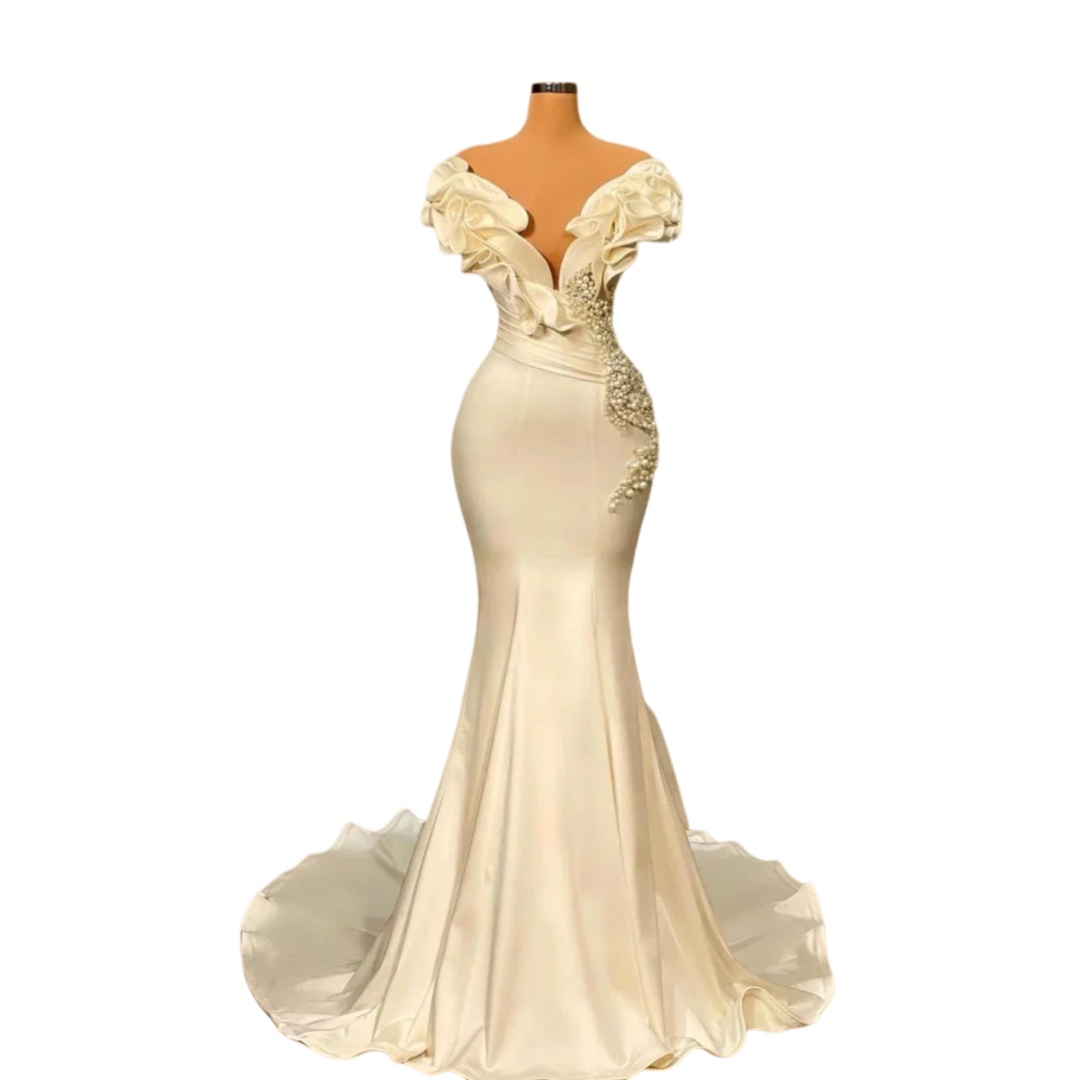 Stylish Prom Dress Mermaid Evening Dress Sleeveless Flowers Neck Straps Sequins Pearls Satin Prom Gowns Plus Size Customized vestido de novia