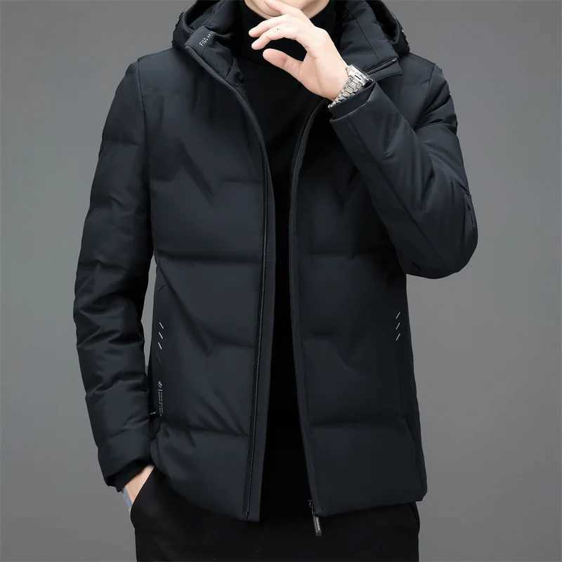 Casual Mens Hooded Duck Down Jackets Winter Business Windproof Wear Warm Puffer Coats Outdoor Solid Down Padded Tops Clothing W250806