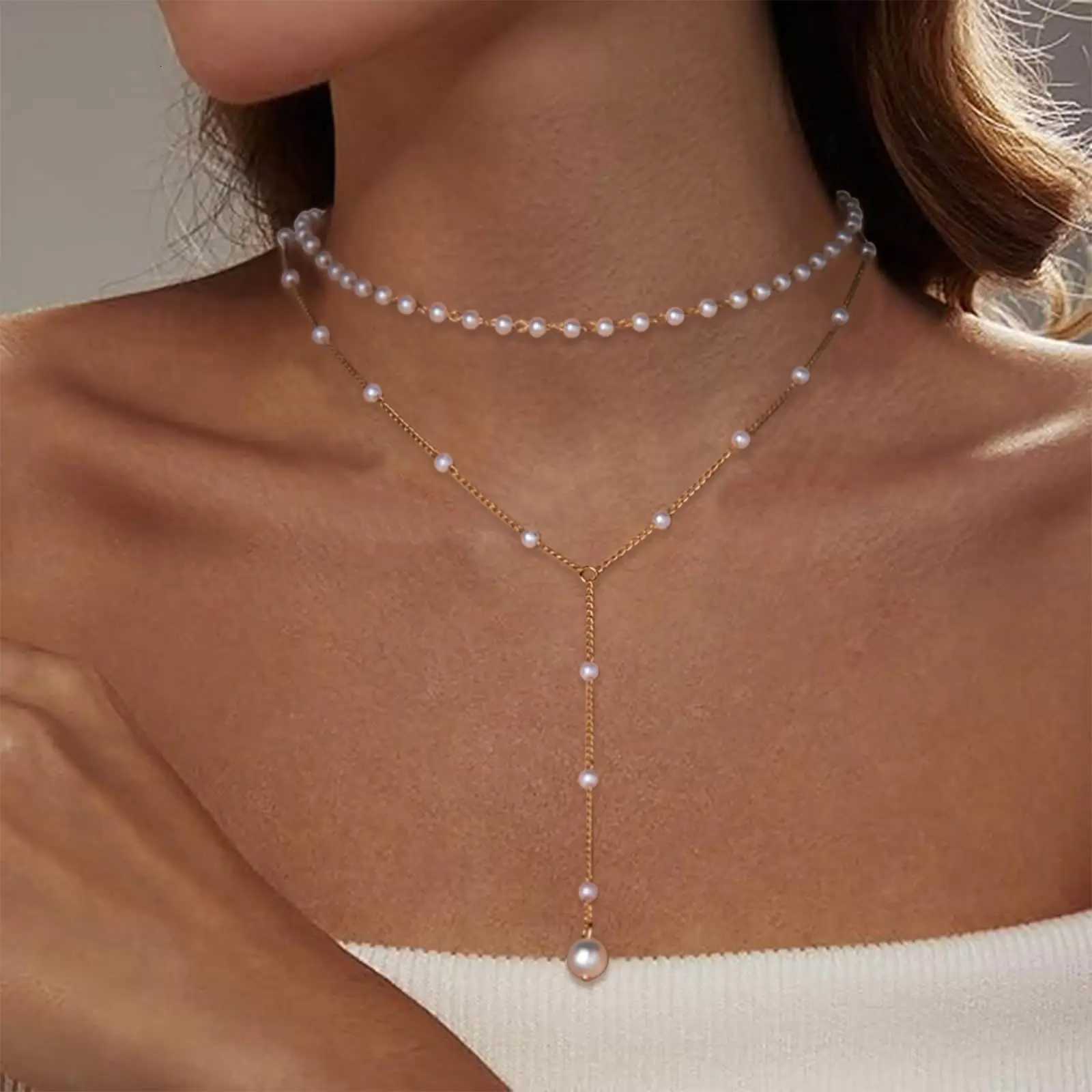 MEDFOLY Vintage Pearl Y Lariat Necklace for Women Gold Plated Anti-allergy Long Pearl Pendant Neck Chain Charm Jewelry Gift Y250805