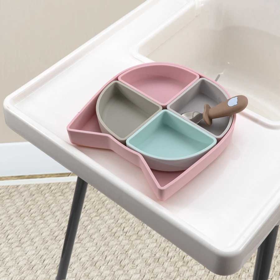 2024 New Baby Tableware Cat Plate Four-compartment Small Bowl Waterproof Soft Silicone Cartoon Cat Suction Plate Custom Free X250806