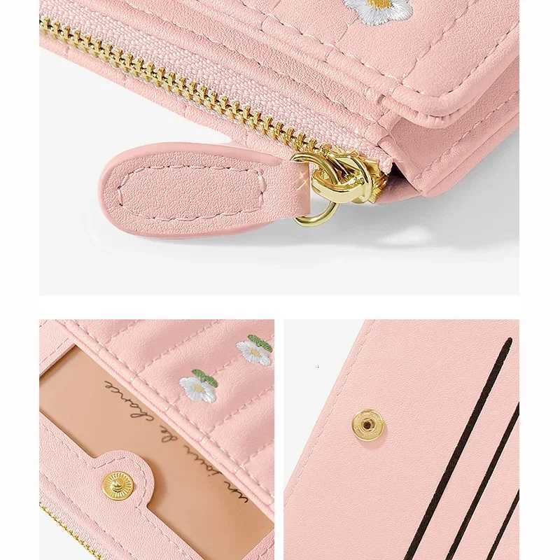 Folding Short Wallets Women Floral Embroidery PU Leather Texture Wallet Money Coin Bags Fashion All-match Designs Card HoldersXJ250806