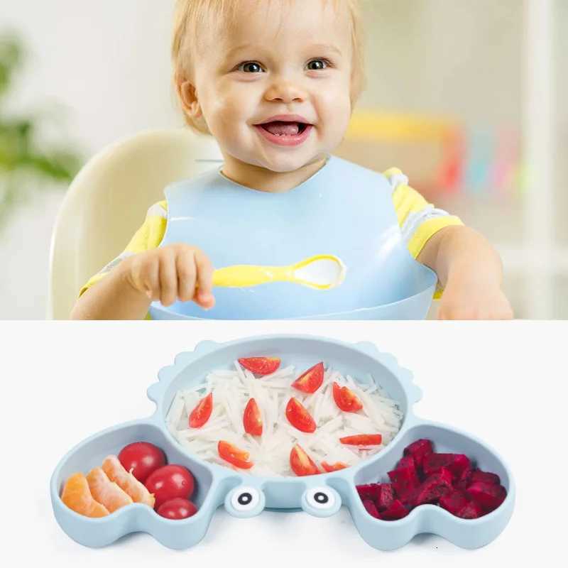 1/4/9Pcs Baby Bowls Plates Spoons Silicone Suction Food Tableware BPA Free Non-Slip Baby Dishes Crab Food Feeding Bowl for Kids X250806