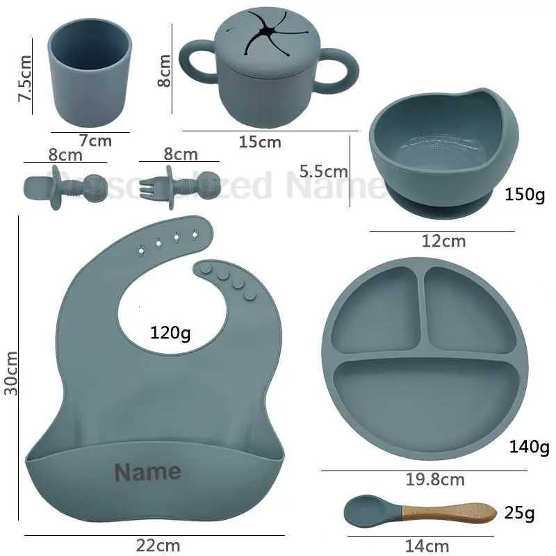 9Pcs Baby Feeding Set Personalized Name Plate Bowl For Kids Straw Cup Childrens Silicone Tableware Free Customization Name X250806