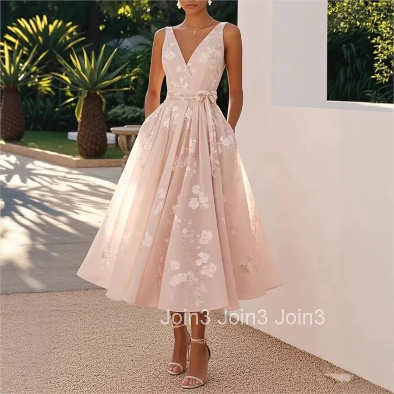 Sexy V-neck Halter Evening Dress Women Fashion Hight Waist Solid Lace A-Line Dress Elegant Sleeveless Slim Long Dress