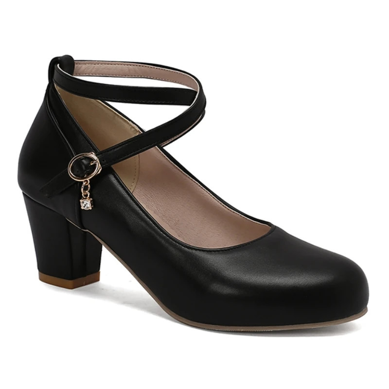 Womens Mary Janes Shoes Medium White Heels 2025 Spring Ankle Strap Black Heeled Office Wedding Dance Shoes Dress Pumps Elegant 250731