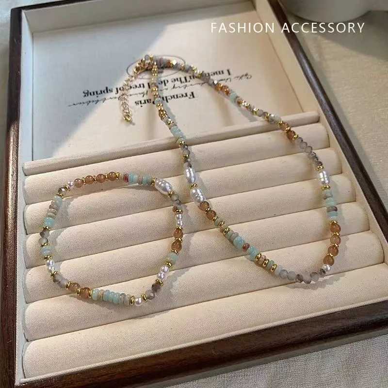 Elegant Handmade Woven Natural Stone Beaded Chain Pearl Pendant Necklace Luxury Accessories for Women Neck Fashion Jewelry Y250805