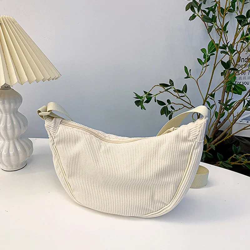 Solid Color Corduroy Womens Hobos Shoulder Bag Retro Casual Female Crossbody Bags Ladies Daily Travel Handbags Messenger Bag 250731