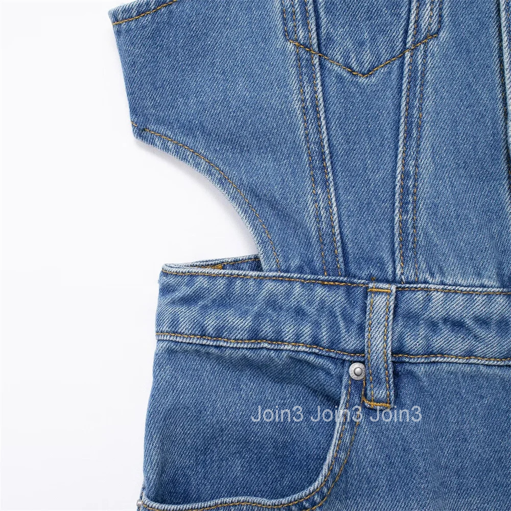 ZAR4 Summer New Womens Fashion and Elegance Royal Sister Vacation Style Hollow Split Denim Dress