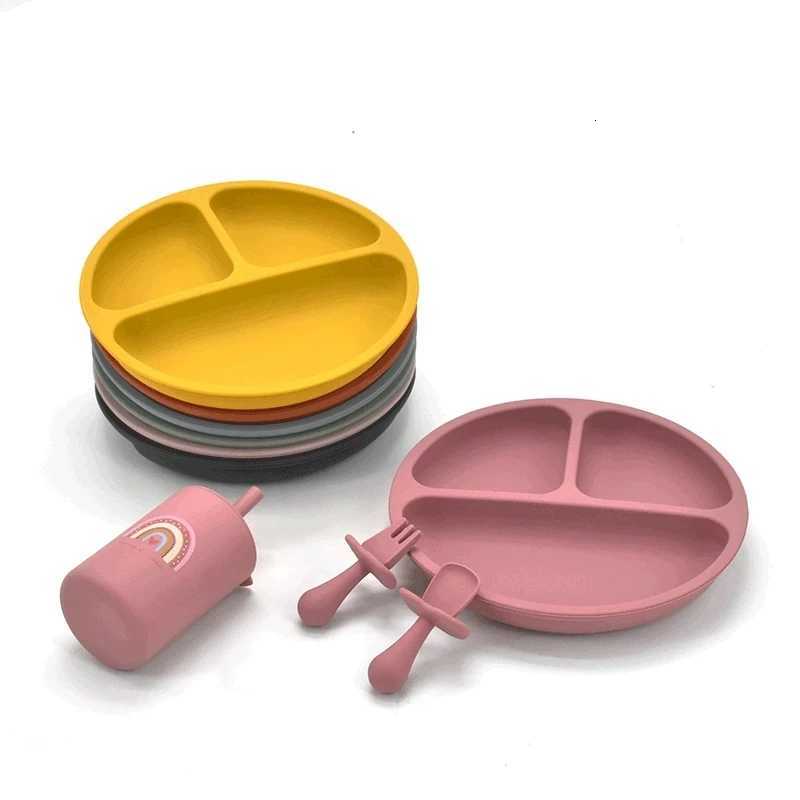 9Colors Baby Plate Set Food Grade Silicone Dishes BPA-Free Tableware Kids Feeding Bowls Kids Learning Dishes Tray Dropshipping X250806