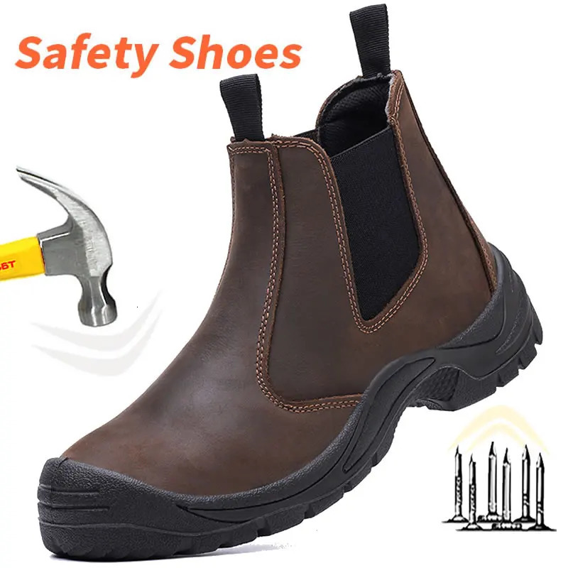 Safety Boots Work for men without lace steel toed toes Full-grain-leather Anti-puncture Protective Indestructible nubuckCombat 250731