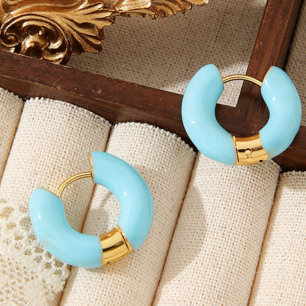 Hot Selling Multi-color Oil Drop Circle Stainless Steel Non-fading Earrings Hoop
