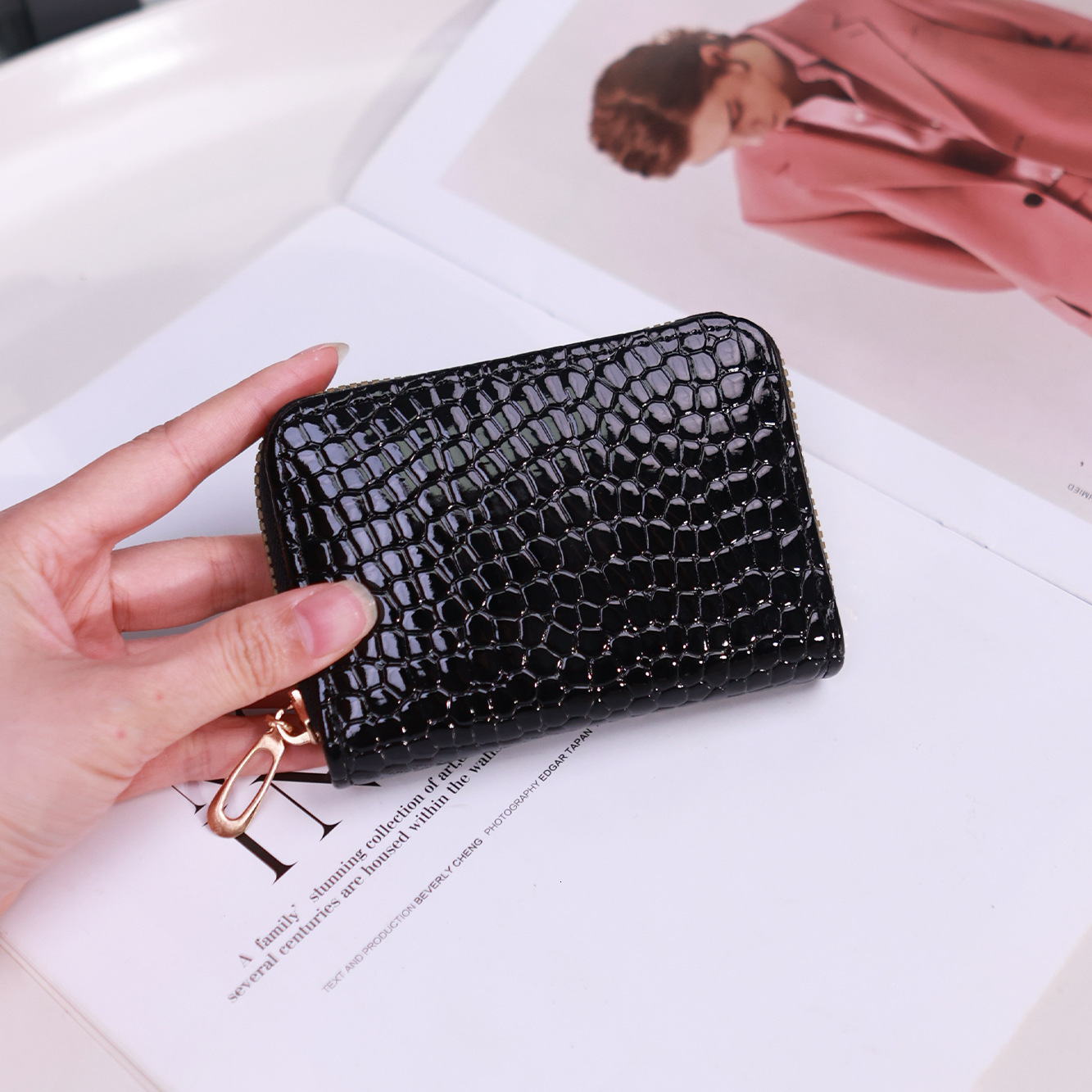 New Holder Women, Crocodile Pattern Solid Color Accordion Holder, Simple Multi-Card Slot Card Case, Zipper Coin Purse for Women