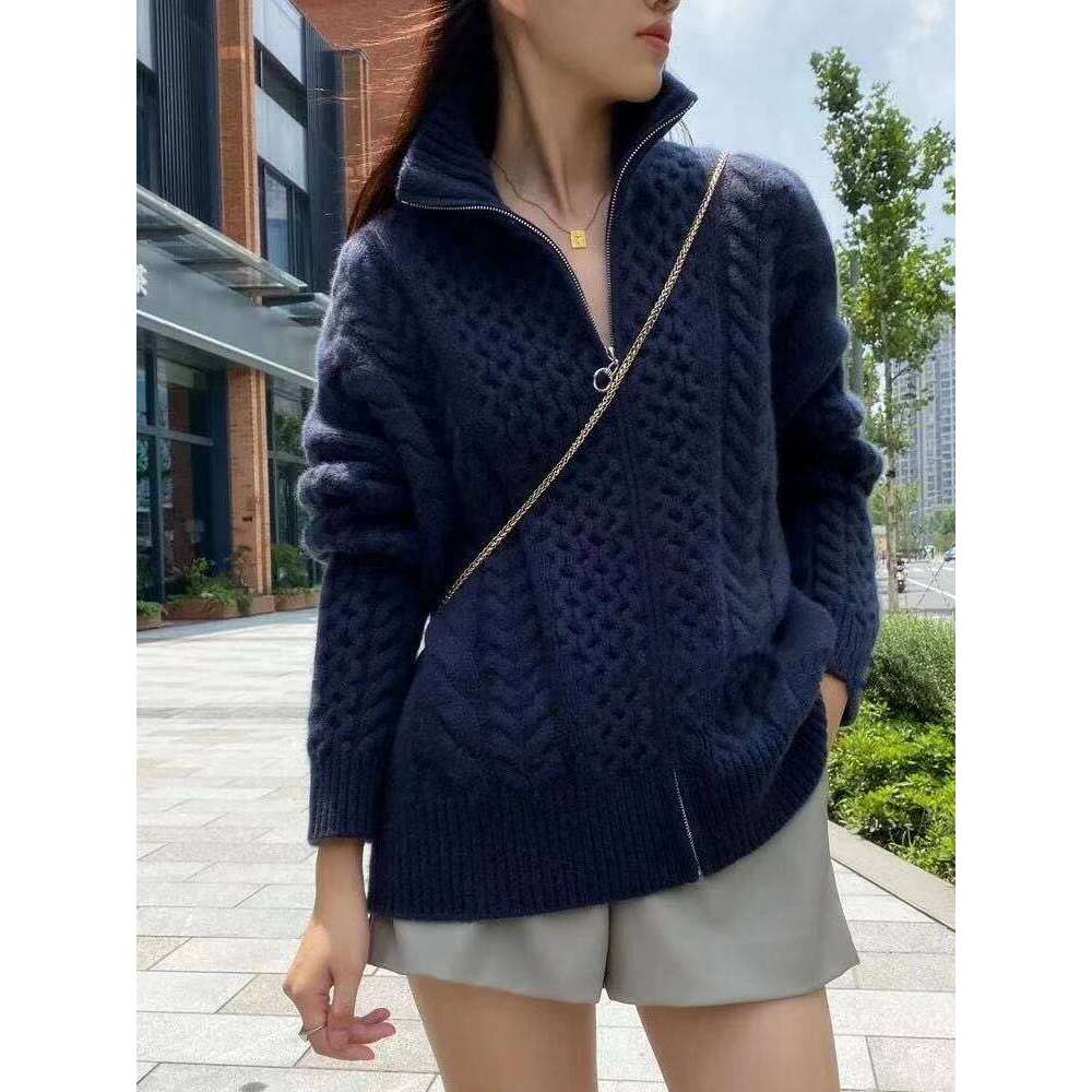 Autumn And Winter New Thick Turtleneck Cashmere Knitted Women's Loose Wool Sweater Cardigan Larg Size Female Jacket Top 250806
