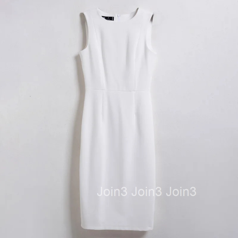 NAVIU Autumn Women Elegant Front Split Office Plain Dresses Business Formal Sleeveless Bodycon Slim Dress White Black Send belt