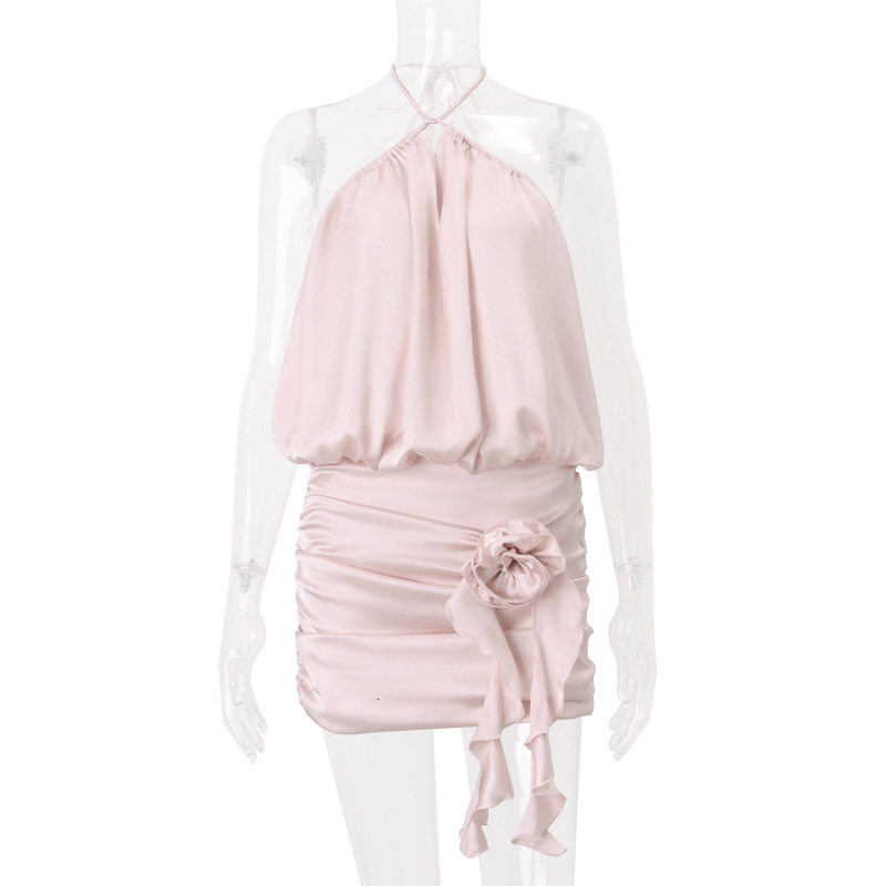 2025 Summer New European and American Style Pure Desire fashion Sweet Bareback Tie Silk Strap Dress Women's New Designer Dress