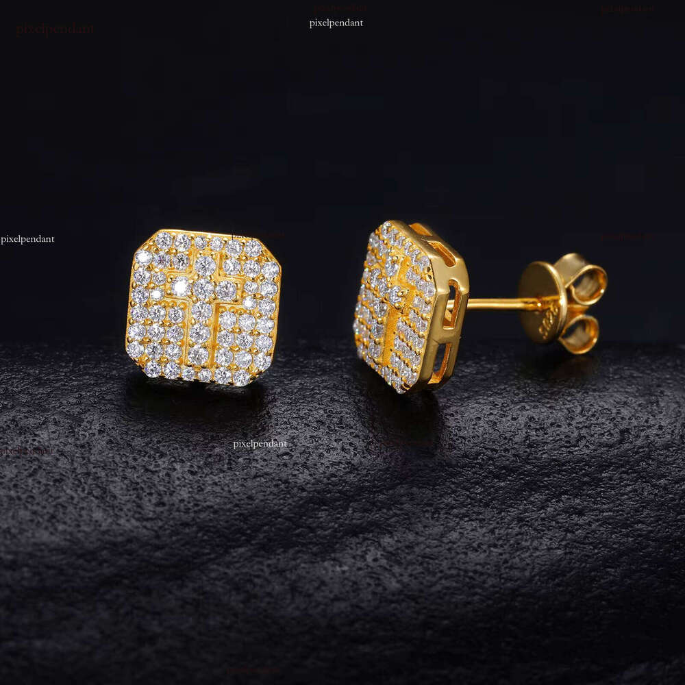 Fashion Waterproof Pure Sier Square Earrings Men's Gift Iced VVS D Moissanite Cross Studs
