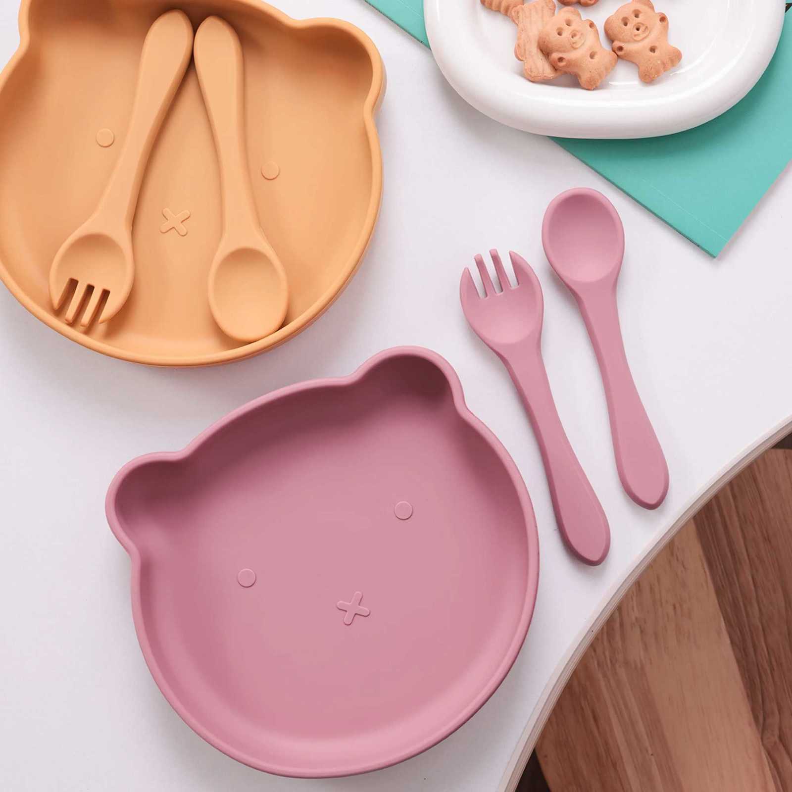 3PCS Color Kids Food Grade Silicone Dishes Plates Set Non-Slip Cartoon Bear Bowl Training Utensils BPA Free Baby Essentials X2508061