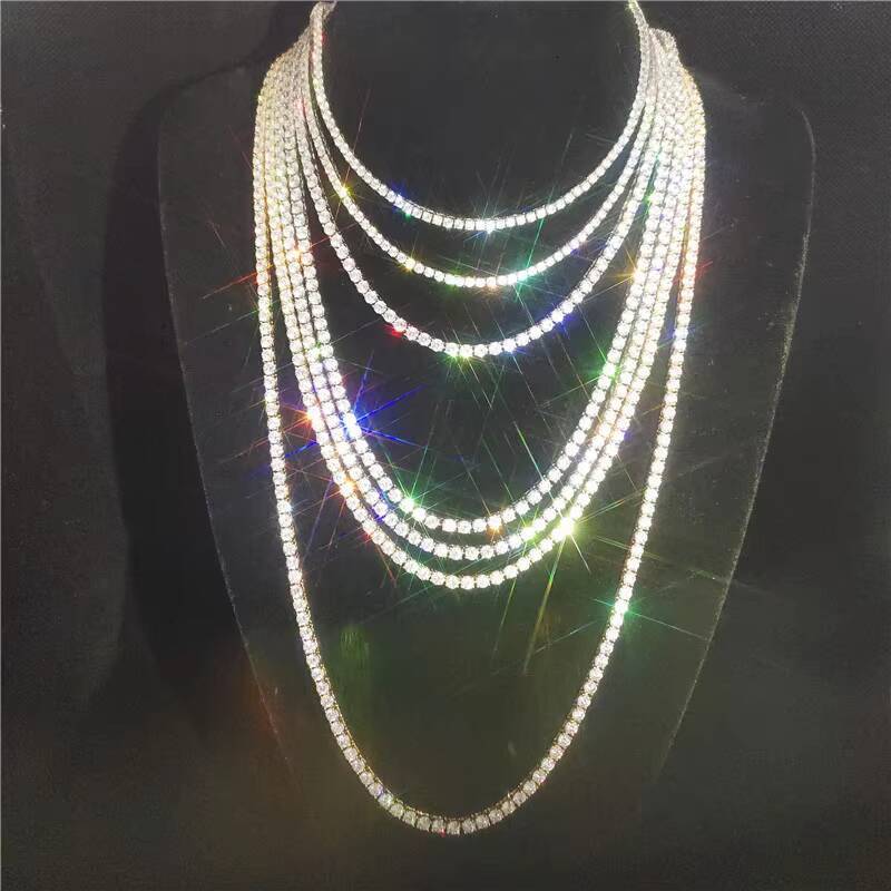 Wholesale Hip Hop Bling Jewelry 3mm 4mm 5mm 16 18 20 22 24inch Moissanite Out Iced Tennis Necklace Jewelry Tennis Chain